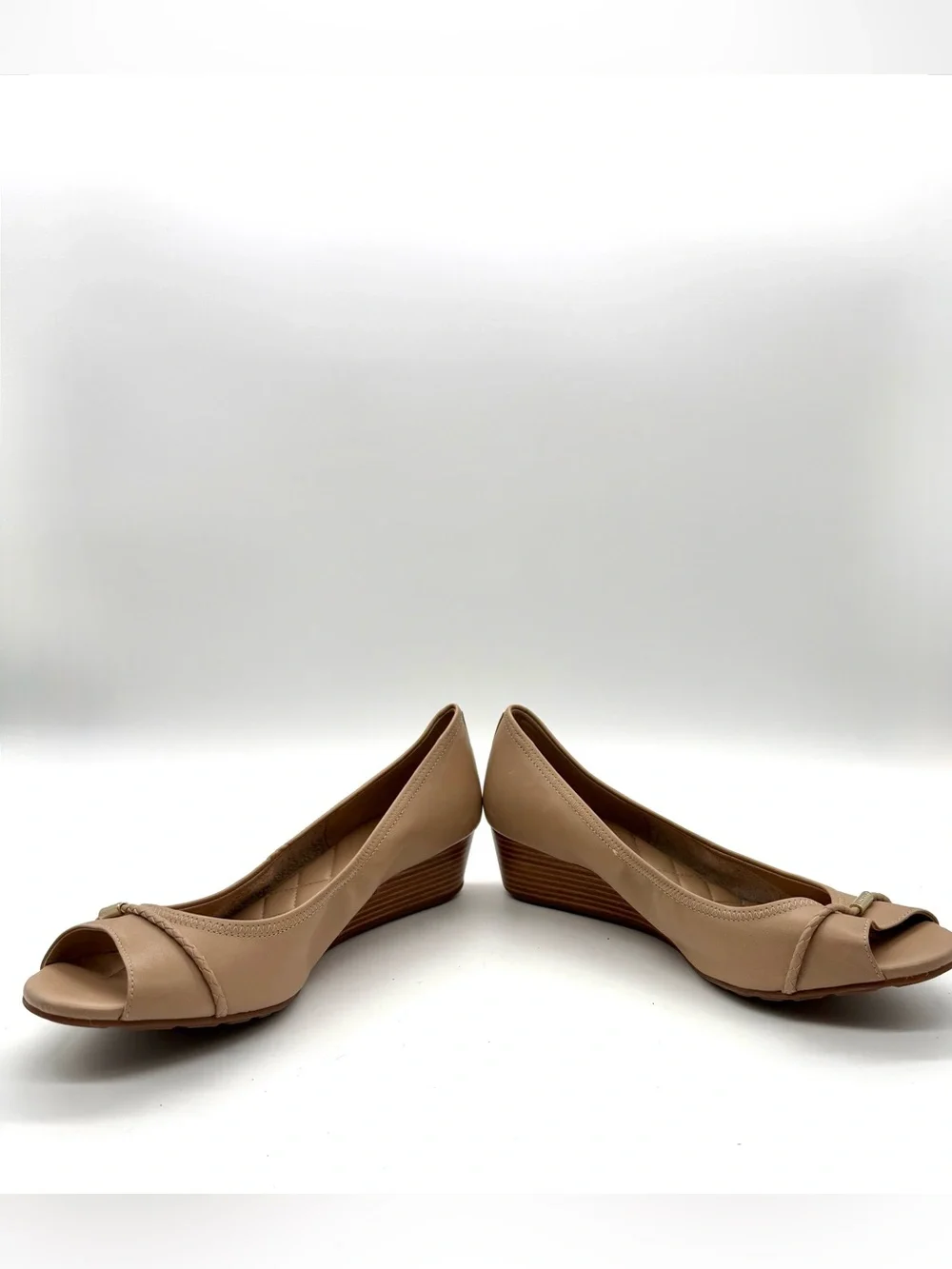 Cole Haan Nude Peep-Toe Quilted Wedges